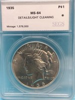 1935-P MS-64 Peace Dollar SEGS Graded