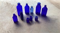 Blue Glass Bottles-Assorted Sizes