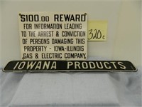 $100 Porcelain Reward Sign, Iowana Products Tin