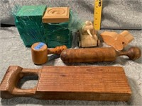 (D) Antique Wood Strainer Masher or Herb Pestle