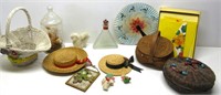 Vintage Baskets,Mini Straw Hats,Perfume Bottles