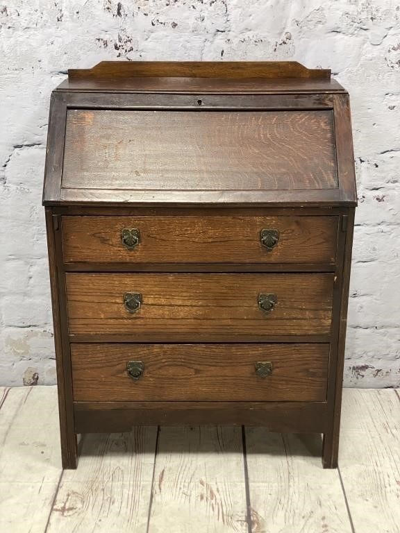 Vintage Tiger Oak Drop Front Secretary