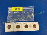 4 Lincoln pennies - 1915D, 1918D, 1926D,1942D