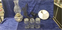 (1) Vintage Oil Lamp w/ Metal Wall Mount,