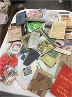 Assorted vintage manuals, calendars, valentines,