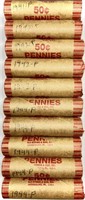 (10) Rolls 1940's Wheat Cent Penny Lot