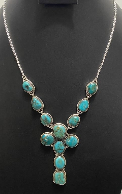 Turquoise & Sterling Oversized Cross Necklace