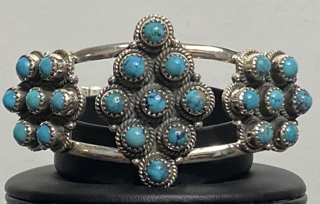 Sterling & Turquoise Cluster Cuff Bracelet