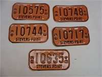 Five STEVENS POINT Bike License Plates
