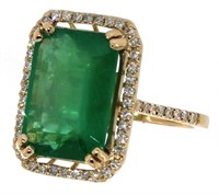 14k Gold Step Cut 6.80 ct Emerald & Diamond Ring