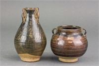 Two Tang Style Black Glazed Small Pottery Jars