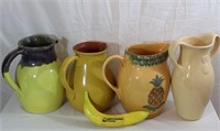4 Art Pottery Pitchers, Brown's and Portugal++