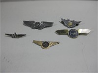 Five Assorted Flight Wing Pins