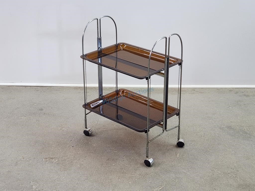 Chrome & Lucite Folding Serving Trolley Bar Cart