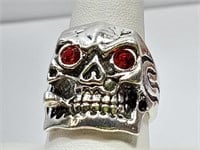 Skull Ring Size 9 Red Crystal Eyes NEW