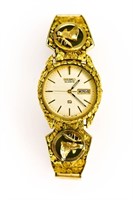 24K Solid Gold Nugget Wristwatch with 10K Moose