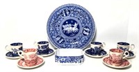 Spode Pink Tower & Blue Tower Cups, Saucers