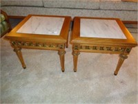 Three Matching End Tables with Marble Inserts