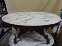 Antique Mahogany Marble Oval Top Table