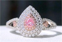 0.1ct Waterdrop Pink Diamond Ring, 18k gold