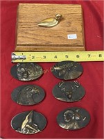 Six Wildlife Brass Belt Buckles in Oak Duck Card B