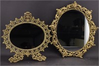 Two Ornate Brass Mirrors