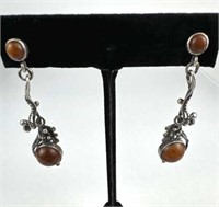 925 Silver Amber Art Nouveau Earrings