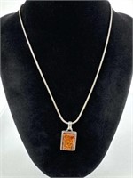925 Silver Amber Pendant Necklace