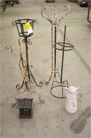 (4) PLANT STANDS, LIGHT HOLDER AND SMALL STATUE