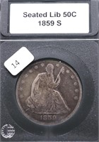 1859 S SEATED HALF DOLLAR F