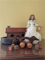 Wooden children’s toys and collector doll