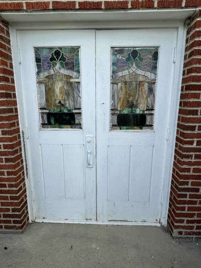 Set of Original Entrance Doors w/Stain Glass Inlay