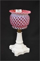 Cranberry opalescent candle holder, 13"