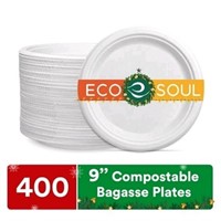 ECO SOUL Pearl White 9 Inch [400-Pack] Paper Plate