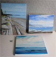Oil on Canvas Beach Paintings Lot of 3