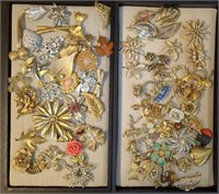 2 Trays Costume Jewelry Brooches