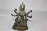 Vintage Brass Durga Hindu 6 Armed Goddess