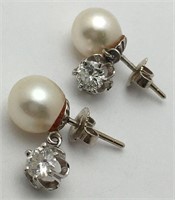 1ctw. Diamond, Pearl & 14k Gold Earrings