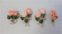 Four various coral set floral brooches