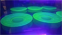 6pc uranium stretch glass 8" iridescent plates