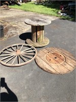 Vintage Wooden Spool Table & Wheel