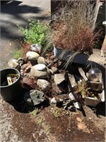 Lot of Rocks & Wheelbarrow Plants Planter