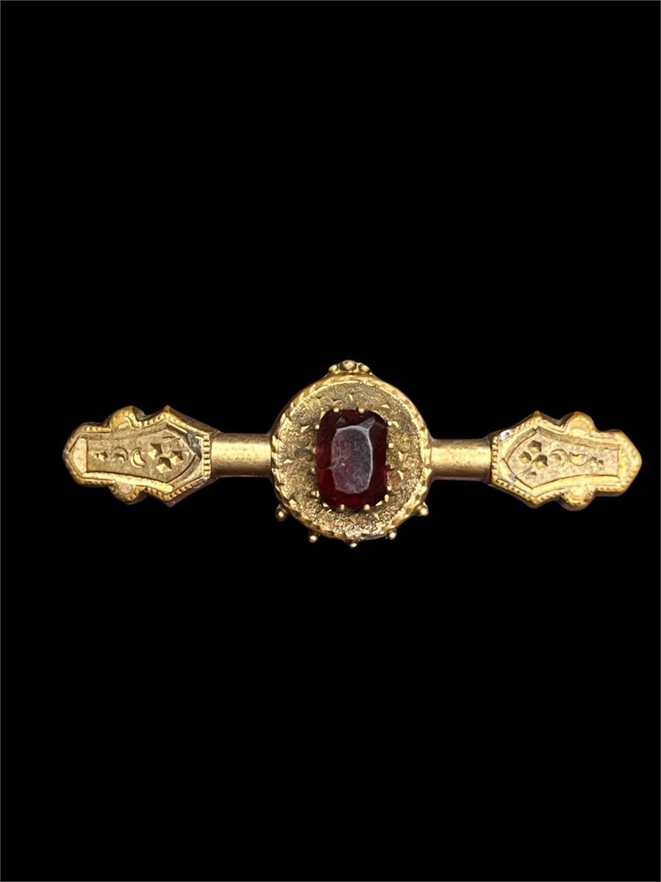 Antique Victorian 2.00ct Square Cut Ruby Gold Pin