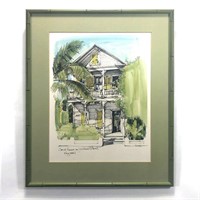 Vintage Conch House Key West, FL Art Litho Print