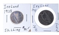 Lot - 2 Coins Ireland 1928 & 1941 -Silver 1