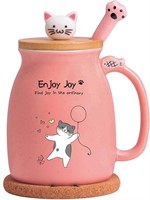 Ceramic Cat Mug with Lid and Spoon  480ML