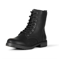 Essentials Women's Lace-Up Combat Boot, Black, 9.