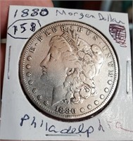 1880 Morgan US silver dollar Philadelphia