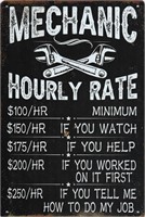 Mechanics Hourly Rate Tin Sign