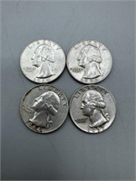 Four Washington Silver Quarters (90% Silver)